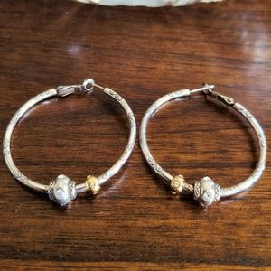 Brighton Silver Hoop Earrings with 1 Silver Charm 1 Gold Charm